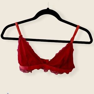 UO| Burgundy & Rose Lace Triangle Bralette SZ M